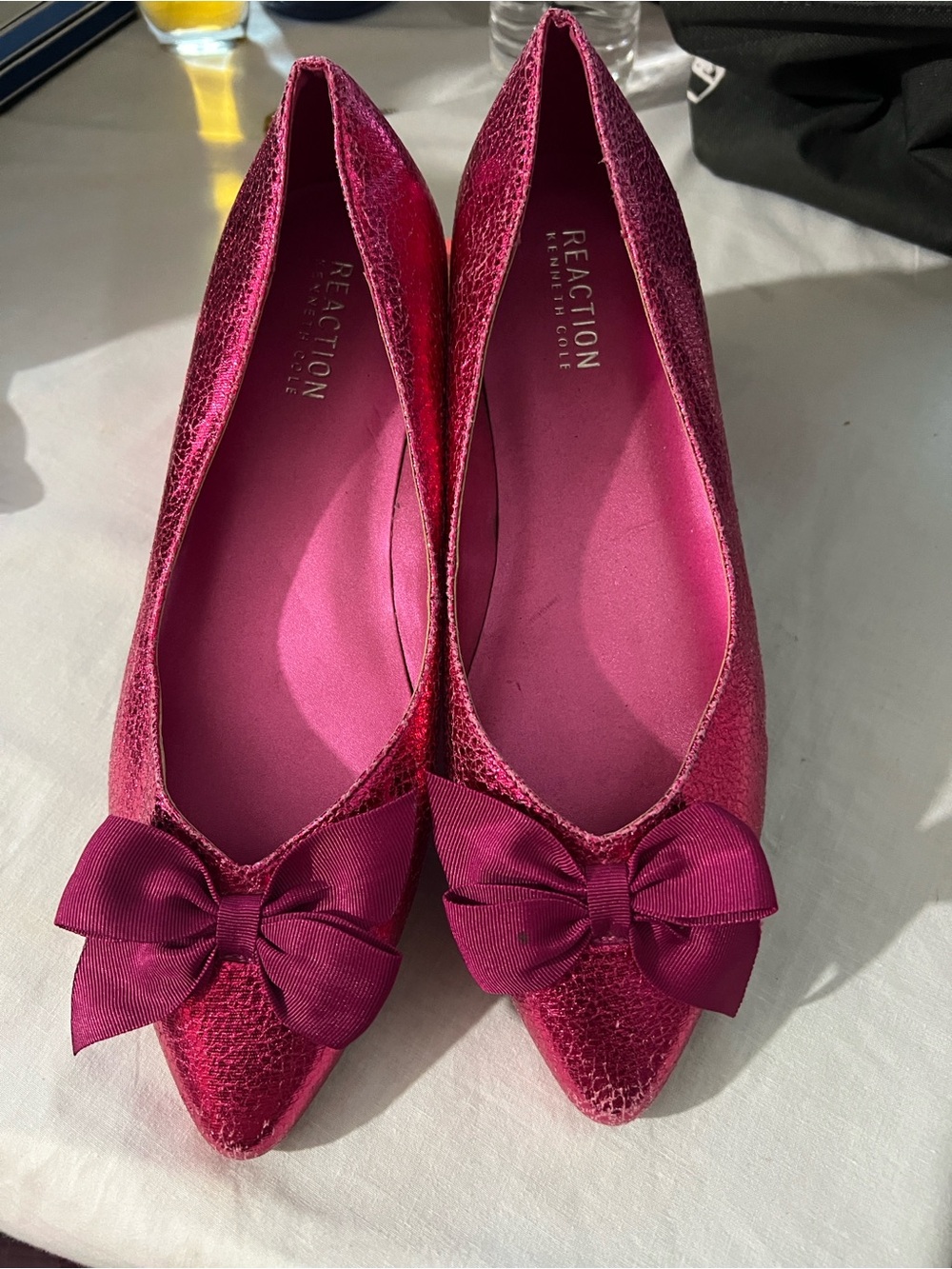 Reaction Kenneth Cole Metallic Fuchsia Pointed-Toe Bow Flats